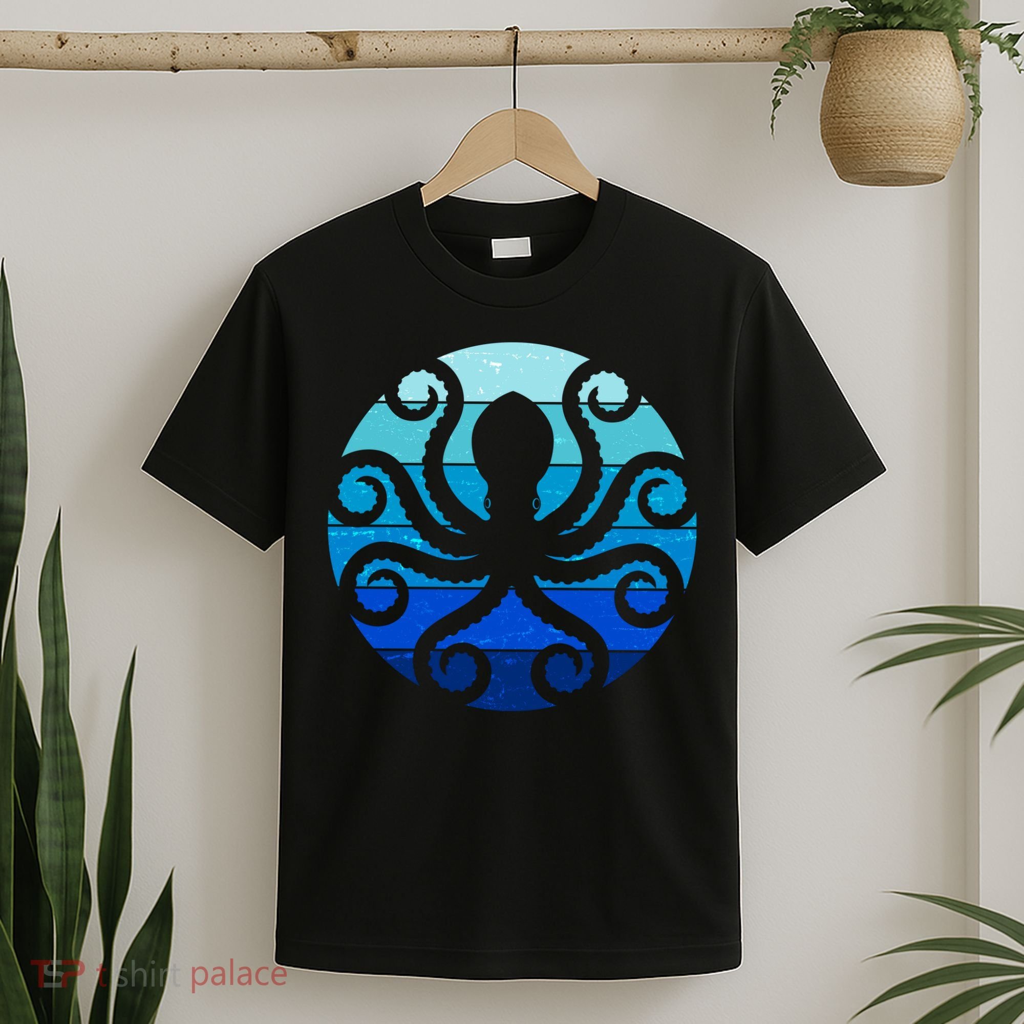Vintage Blue Octopus Emblem T-Shirt