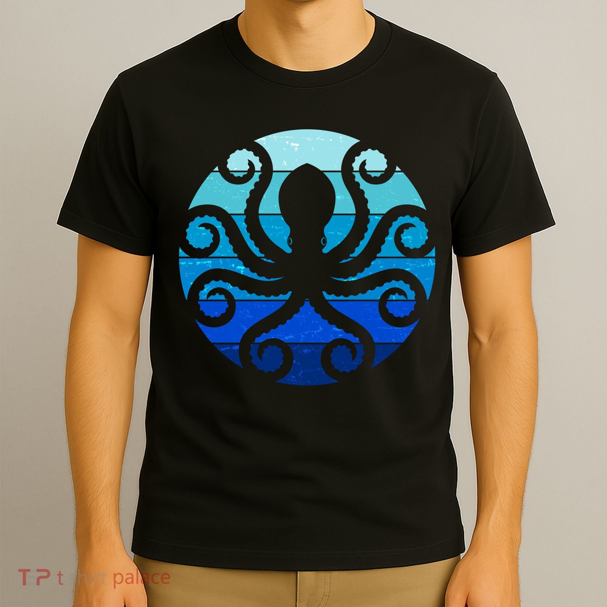 Vintage Blue Octopus Emblem T-Shirt