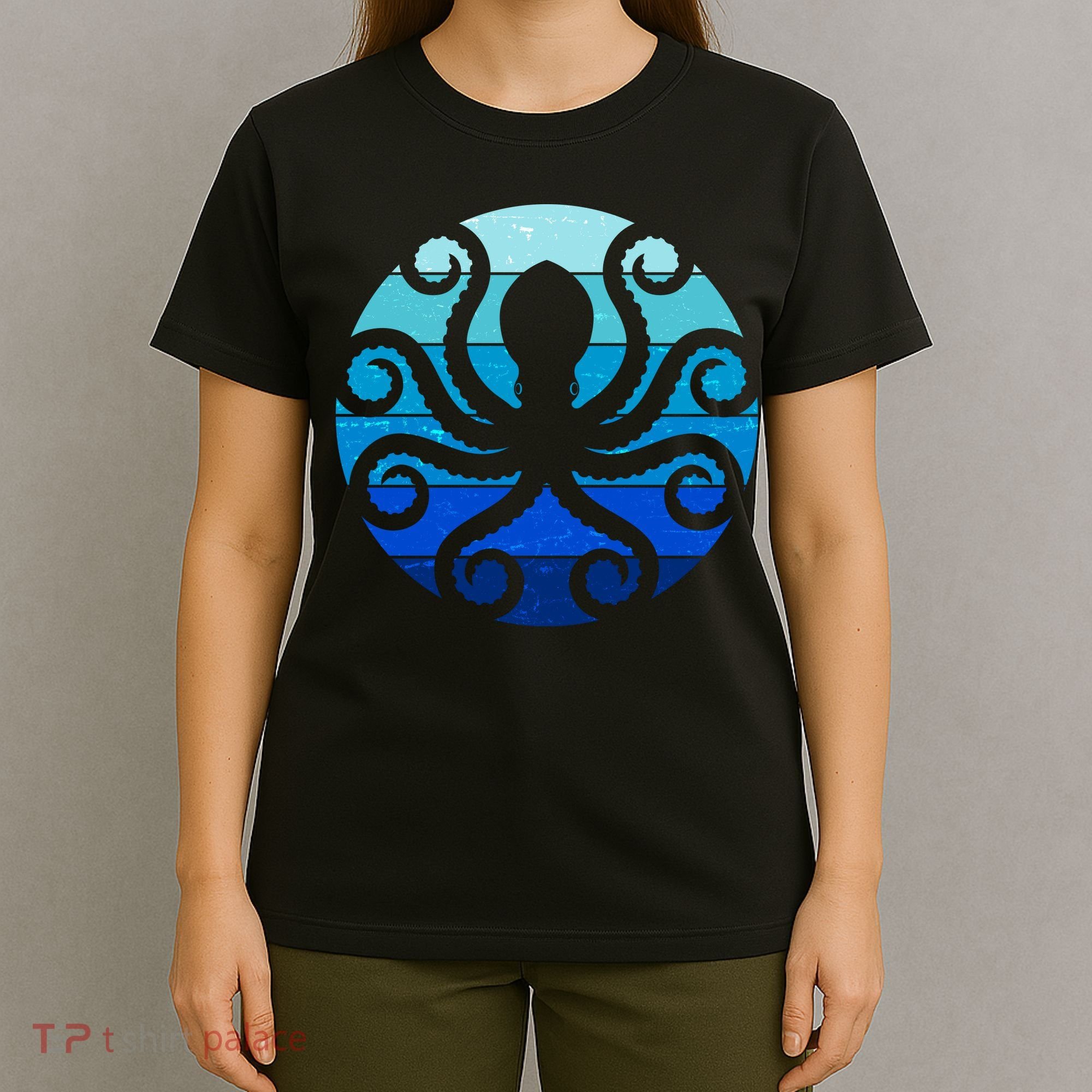 Vintage Blue Octopus Emblem T-Shirt