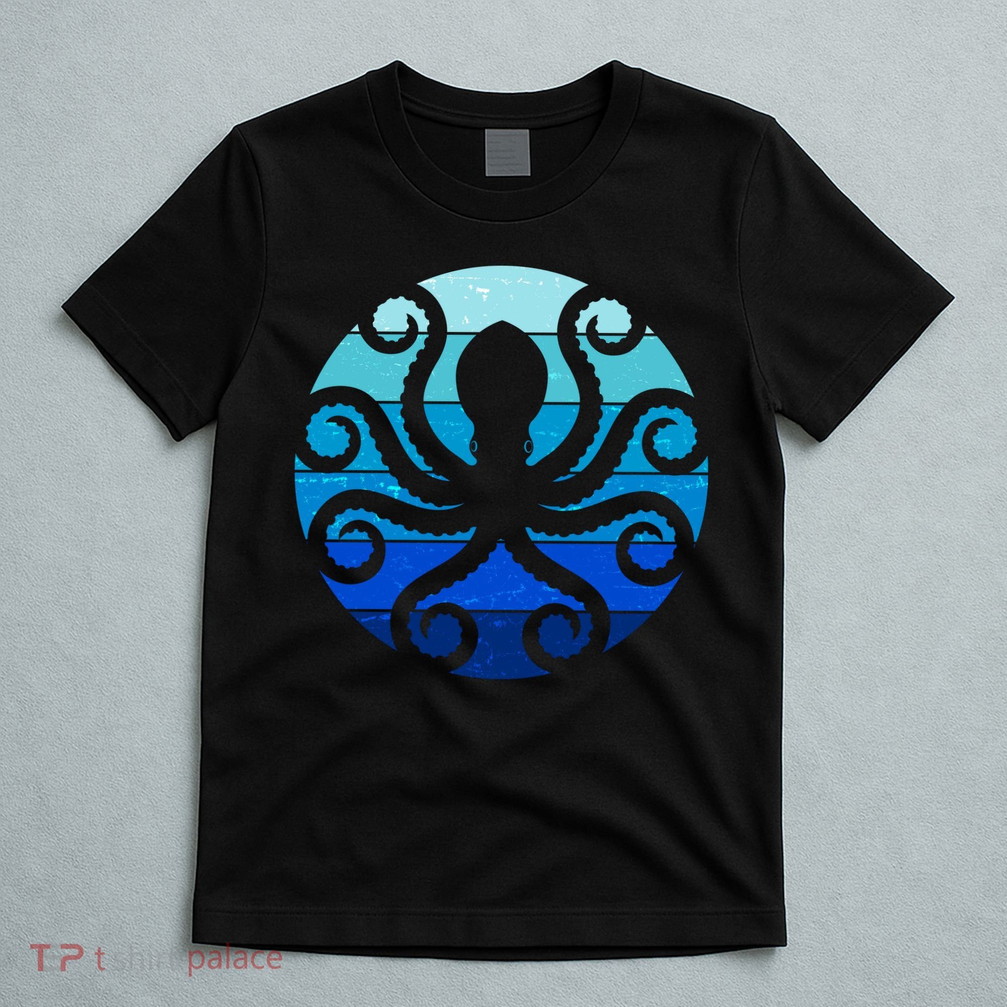 Vintage Blue Octopus Emblem T-Shirt