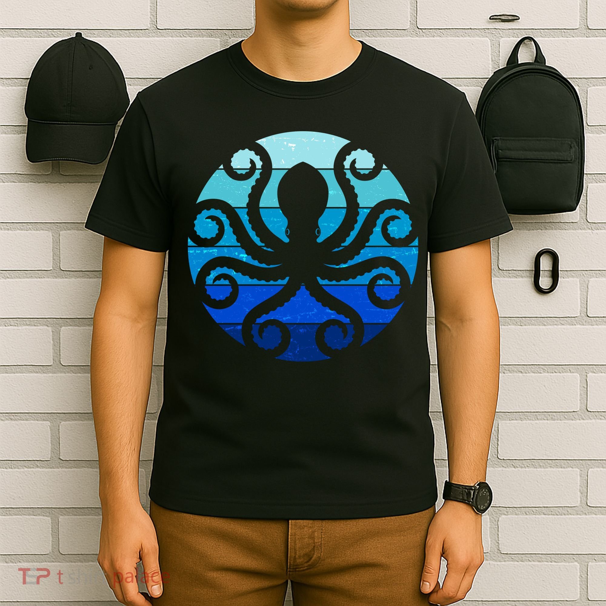 Vintage Blue Octopus Emblem T-Shirt