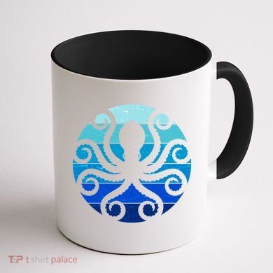 Vintage Blue Octopus Emblem Coffee Mug back
