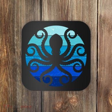 Vintage Blue Octopus Emblem Coaster