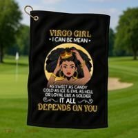 Virgo Black Queen August September Birthday Funny Gift Golf Towel thumb 1