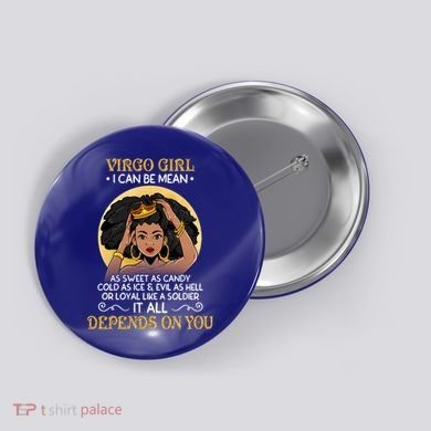 Virgo Black Queen August September Birthday Funny Gift Button