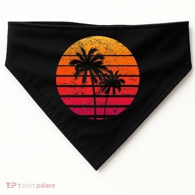 Vintage Beach Retro Sunset Palm Trees Tropical Vacation USA-Made Doggie Bandana