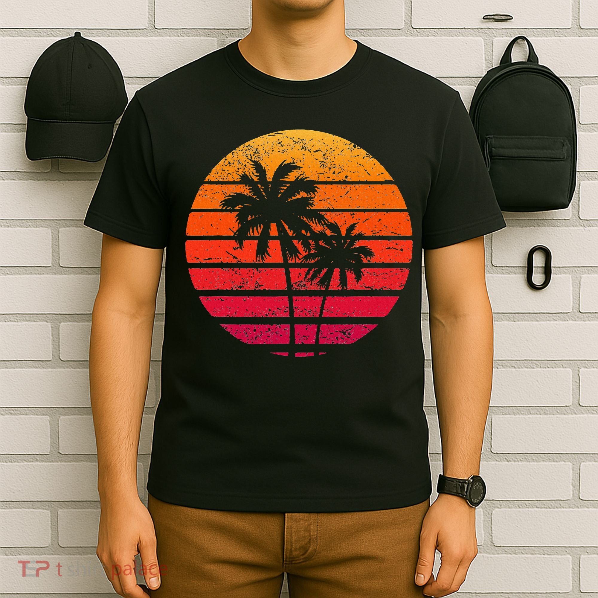 Vintage Beach Retro Sunset Palm Trees Tropical Vacation T-Shirt