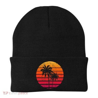 Vintage Beach Retro Sunset Palm Trees Tropical Vacation Beanie