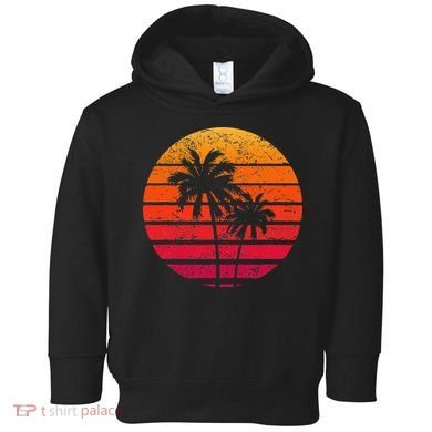 Vintage Beach Retro Sunset Palm Trees Tropical Vacation Toddler Hoodie