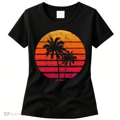 Vintage Beach Retro Sunset Palm Trees Tropical Vacation Women's T-Shirt
