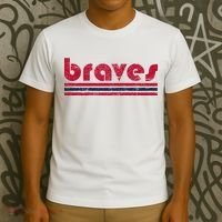 Vintage Braves Retro Three Stripe Red Braves T-Shirt thumb 3