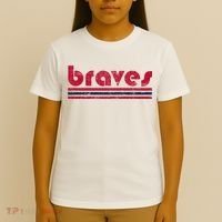 Vintage Braves Retro Three Stripe Red Braves T-Shirt thumb 4