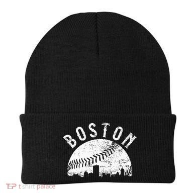 Vintage Boston Skyline Baseball Throwback For Red Beanie