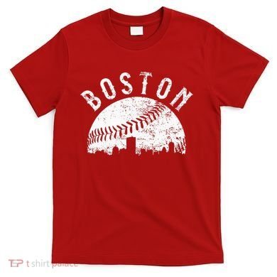 Vintage Boston Skyline Baseball Throwback For Red T-Shirt