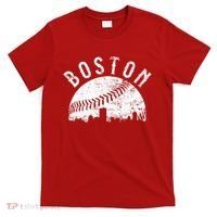 Vintage Boston Skyline Baseball Throwback For Red T-Shirt thumb 0