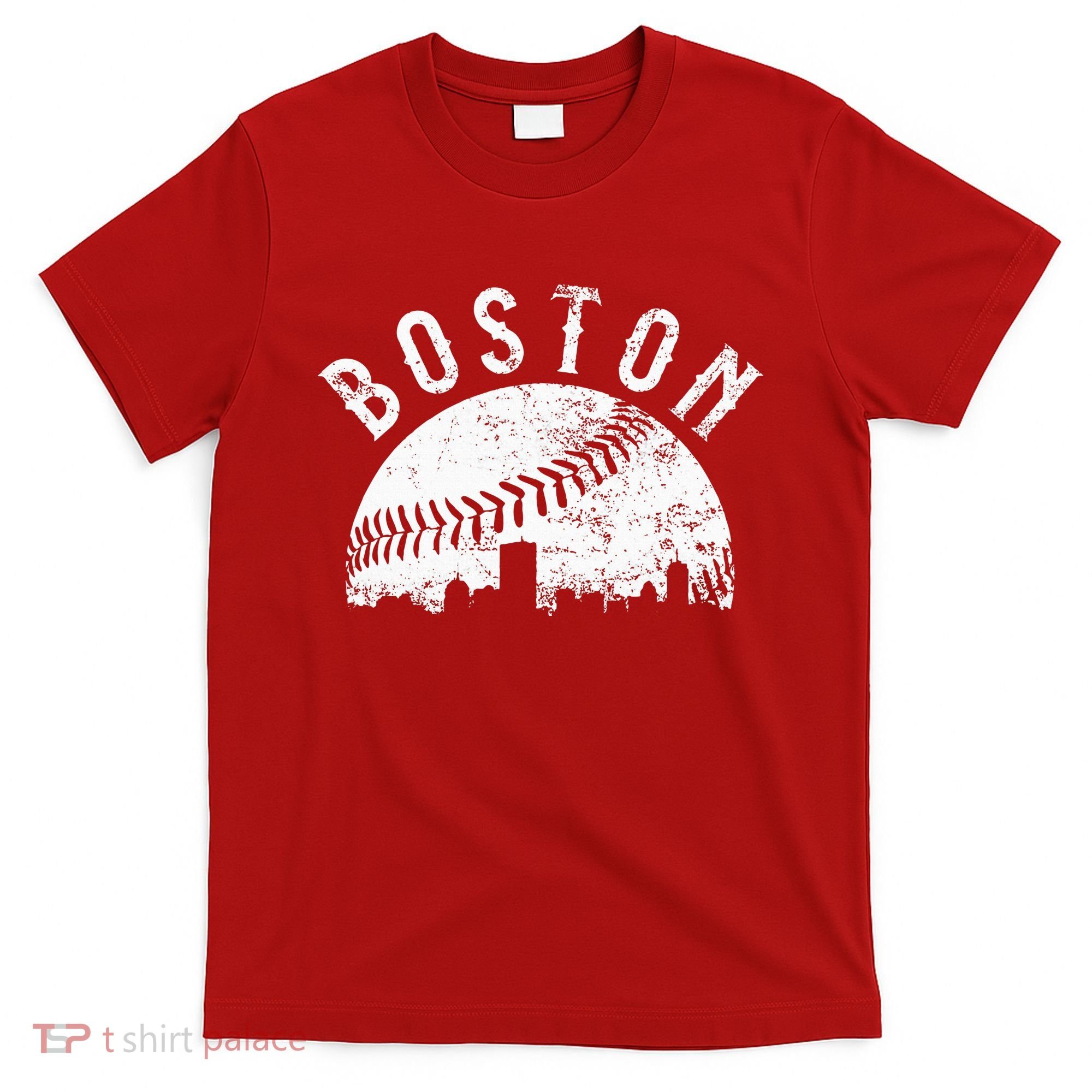 Vintage Boston Skyline Baseball Throwback For Red T-Shirt