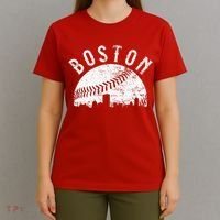 Vintage Boston Skyline Baseball Throwback For Red T-Shirt thumb 4