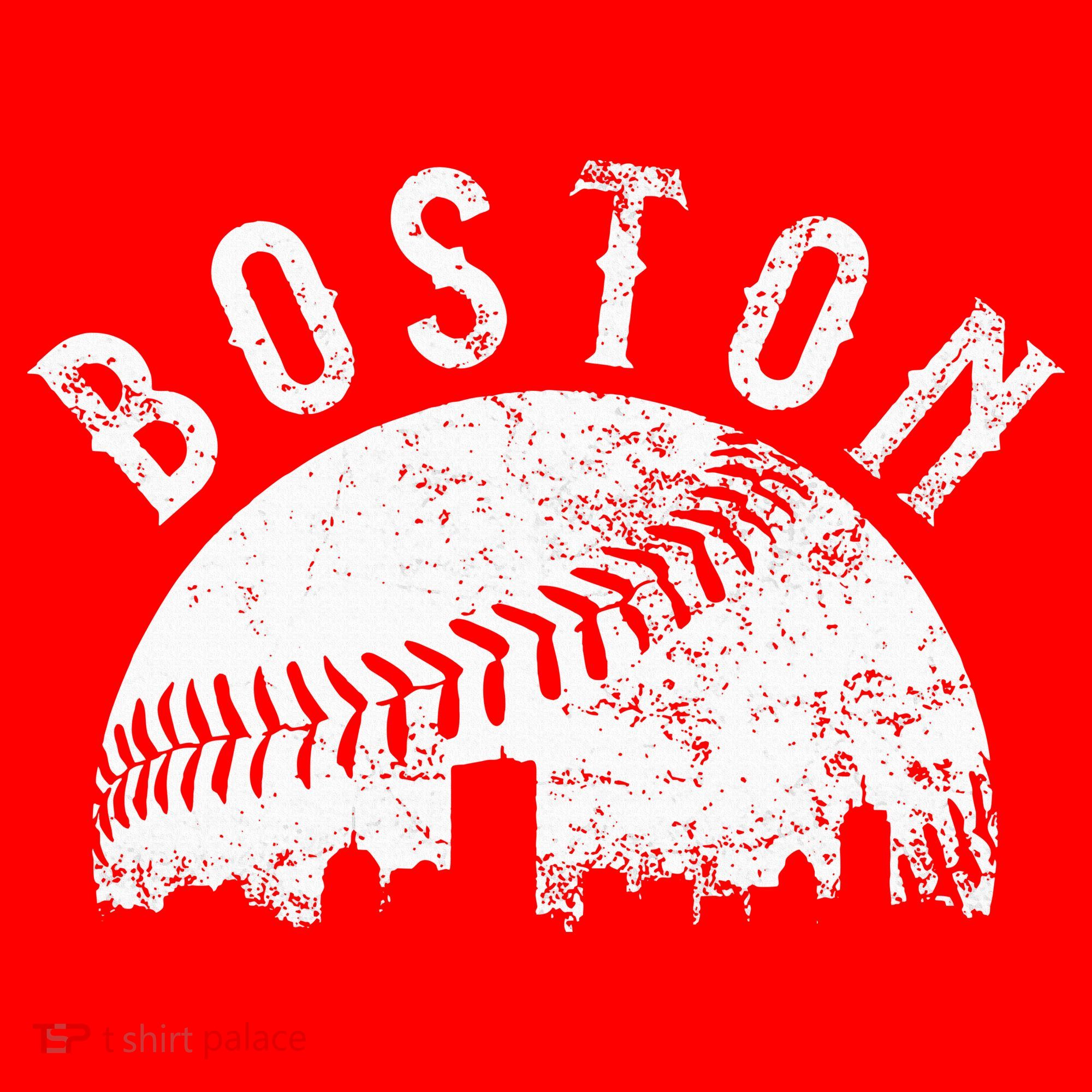 Vintage Boston Skyline Baseball Throwback For Red T-Shirt
