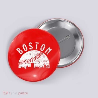 Vintage Boston Skyline Baseball Throwback For Red Button