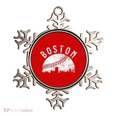 Vintage Boston Skyline Baseball Throwback For Red Ornament