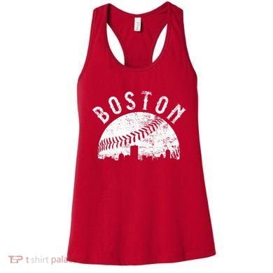 Vintage Boston Skyline Baseball Throwback For Red Women's Tank Top