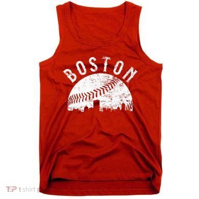 Vintage Boston Skyline Baseball Throwback For Red Tank Top