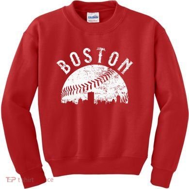 Vintage Boston Skyline Baseball Throwback For Red Kids Sweatshirt