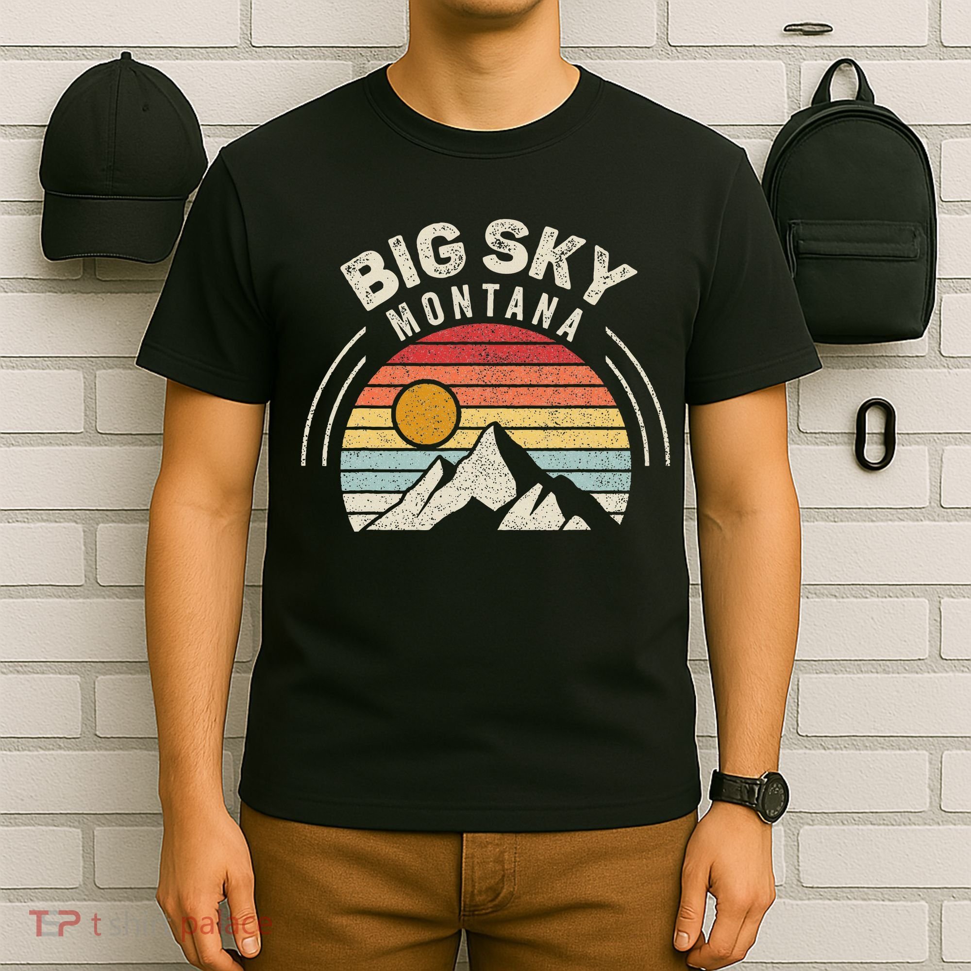 Vintage Big Sky Country Montana Mt Mountains Hiking Souvenir T-Shirt