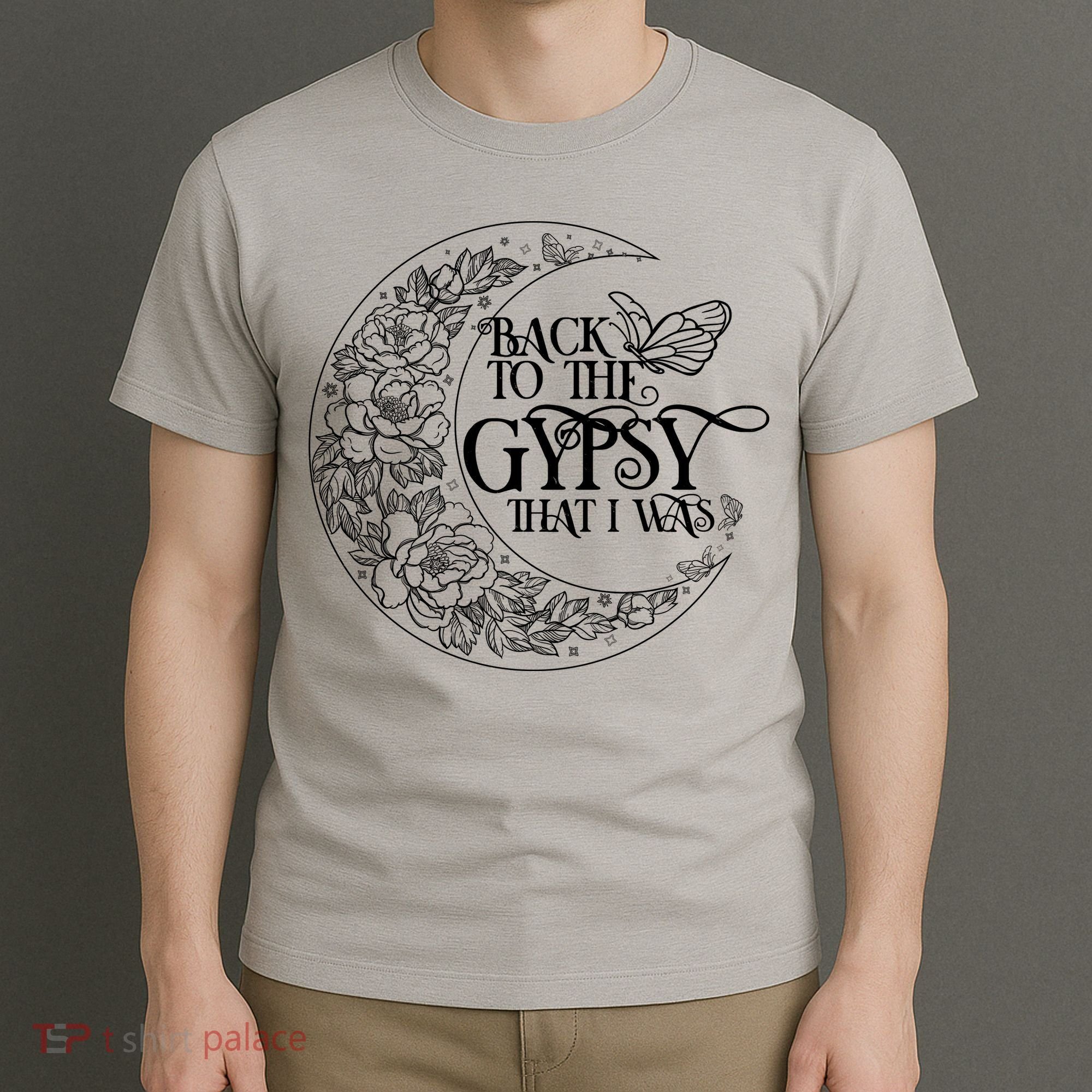Vintage Back To The Gypsy That I Was Floral Moon T-Shirt