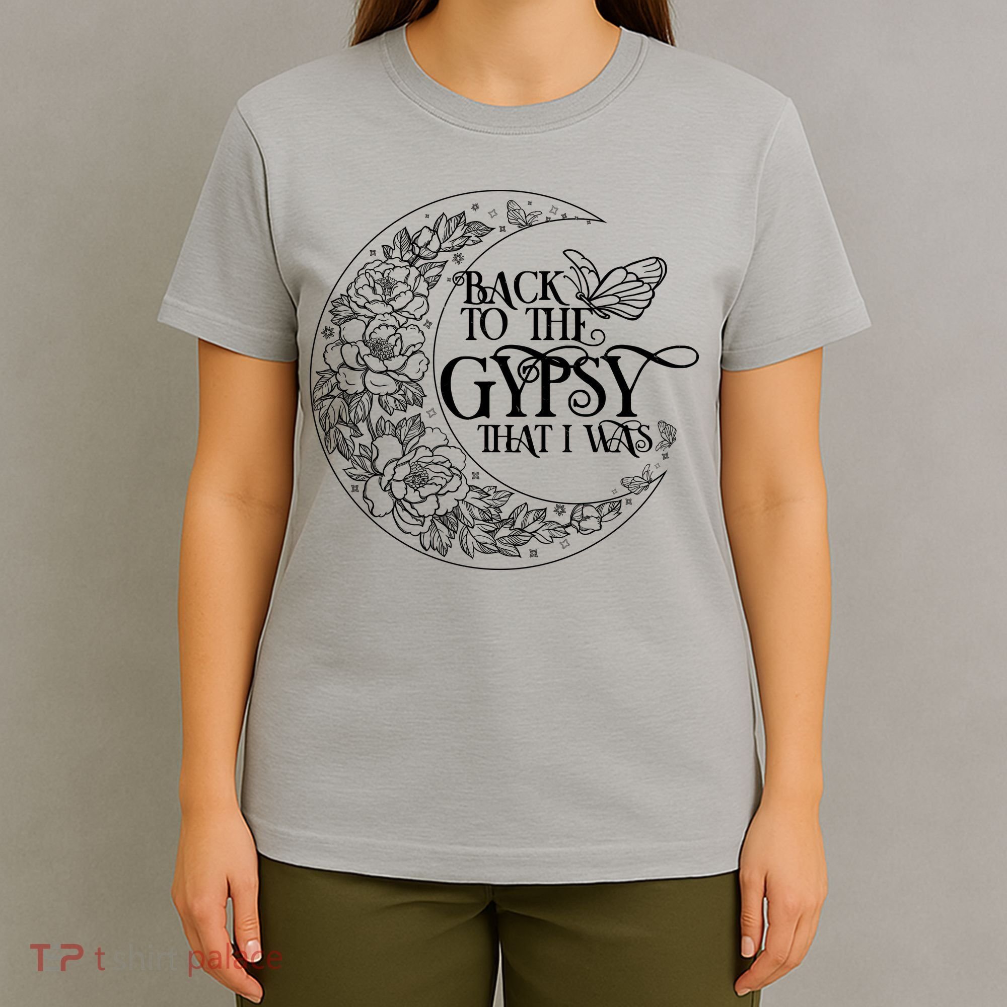 Vintage Back To The Gypsy That I Was Floral Moon T-Shirt