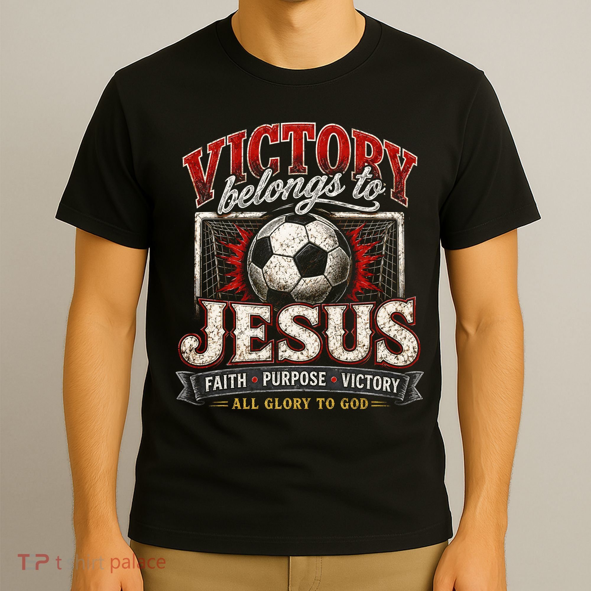 Victory Belongs To Jesus Soccer Faith Glory To God T-Shirt