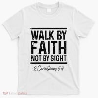 Vintage Bible Verse Walk Faith Not By Sight Christian T-Shirt thumb 0