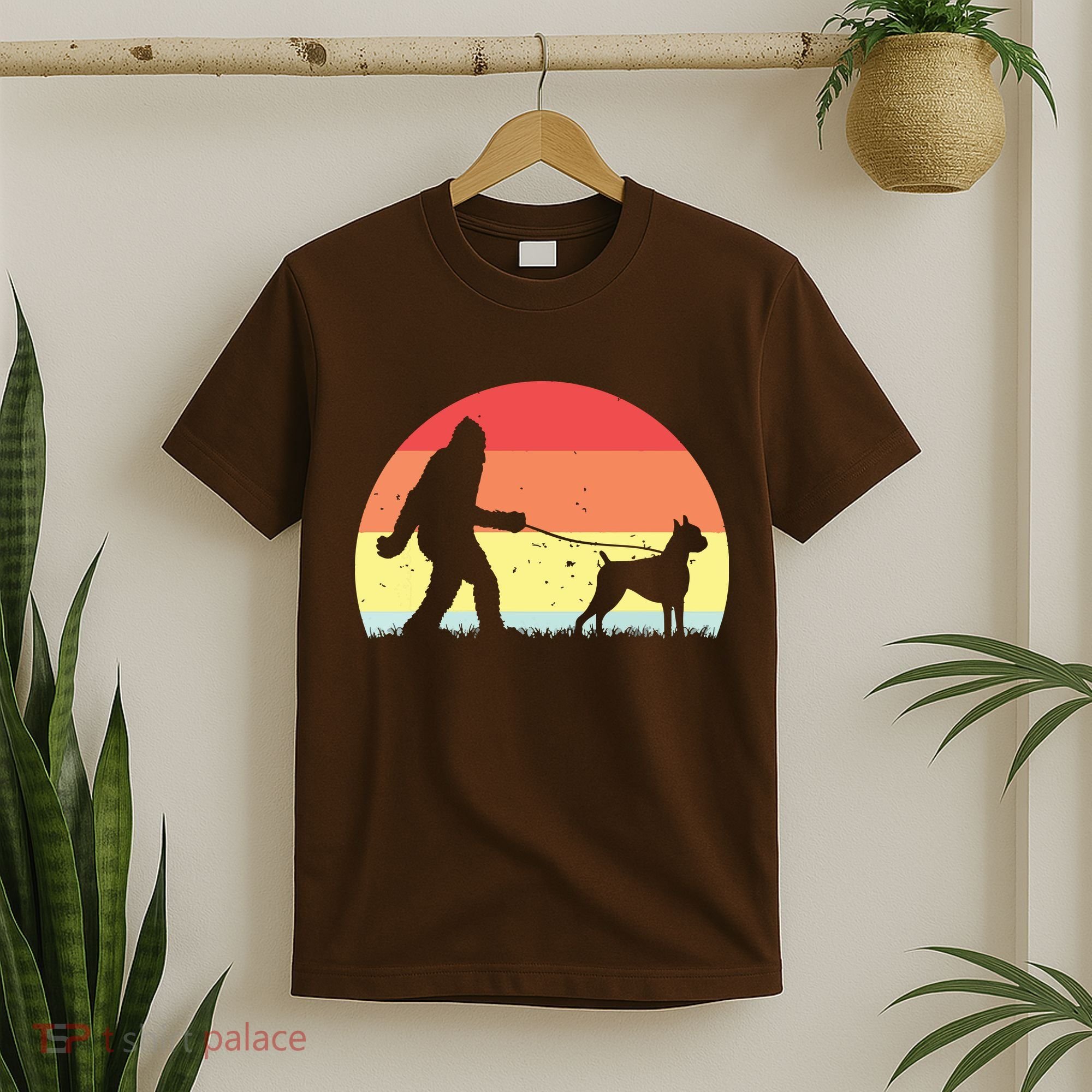 Vintage Bigfoot Walking Boxer Dog Sasquatch Funny Gifts T-Shirt