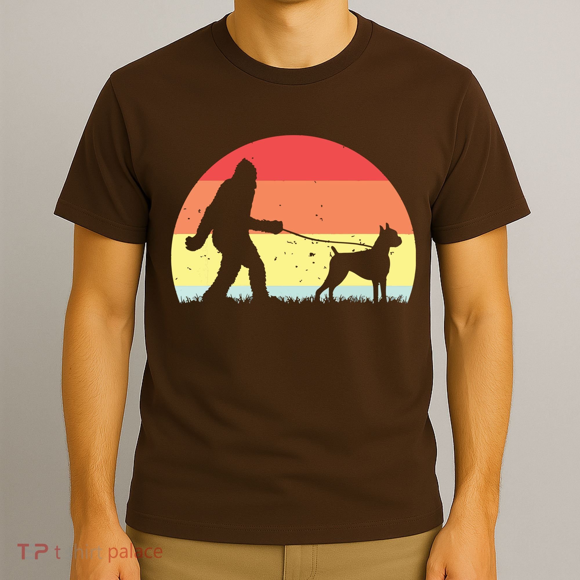 Vintage Bigfoot Walking Boxer Dog Sasquatch Funny Gifts T-Shirt