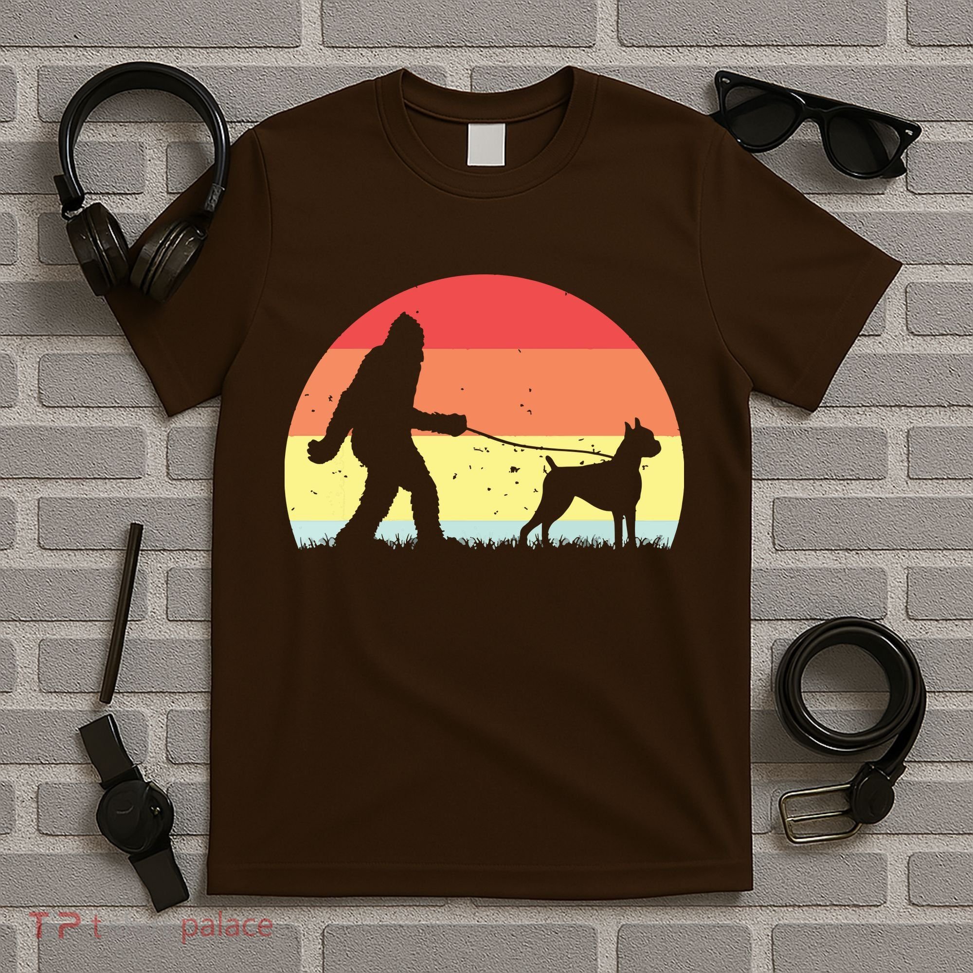 Vintage Bigfoot Walking Boxer Dog Sasquatch Funny Gifts T-Shirt
