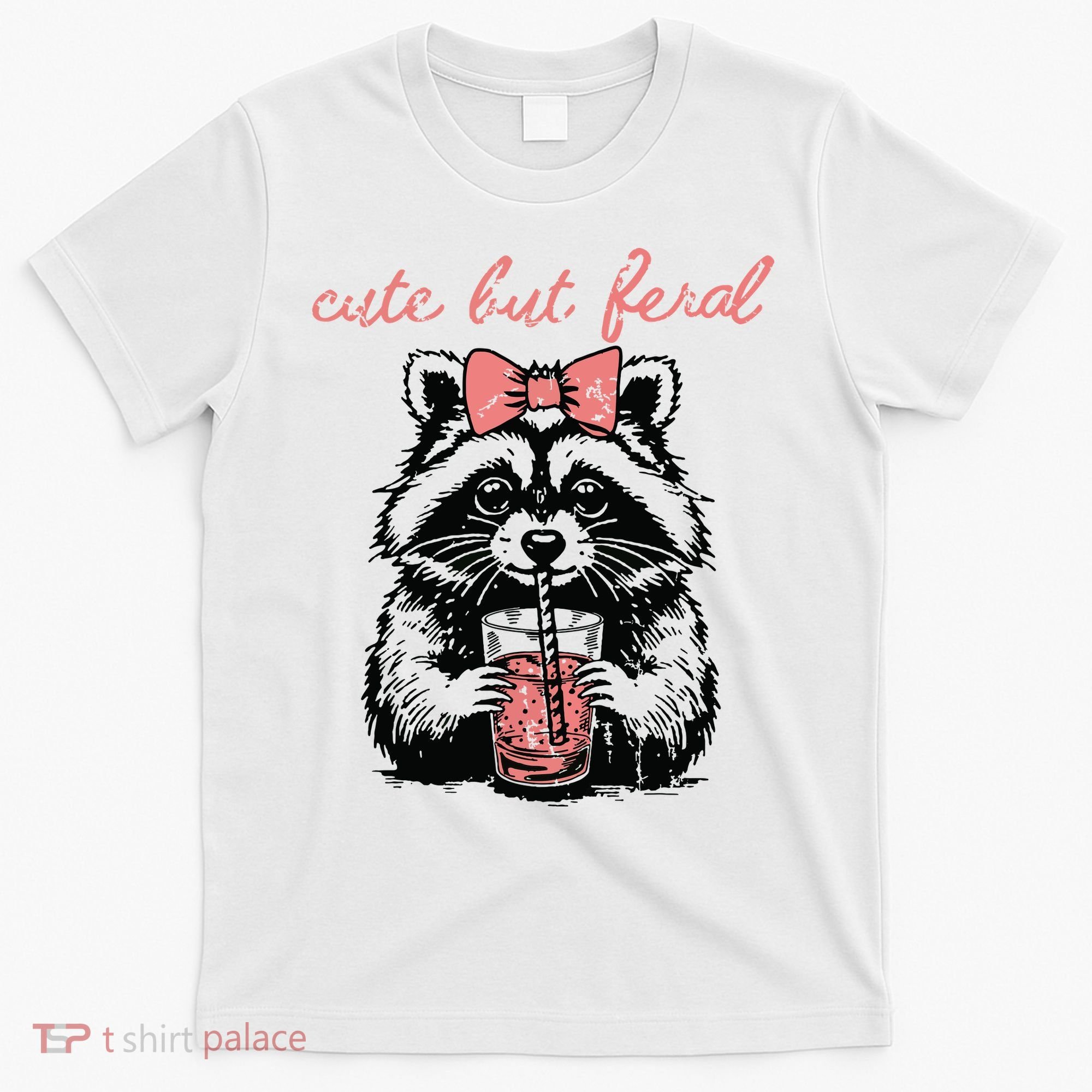Vintage Cute But Feral Funny Raccoon With Coffee Lovers T-Shirt