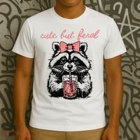 Vintage Cute But Feral Funny Raccoon With Coffee Lovers T-Shirt thumb 3