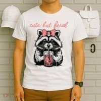 Vintage Cute But Feral Funny Raccoon With Coffee Lovers T-Shirt thumb 6