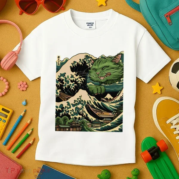 Vintage Catzilla Cat Terror Reigns Kids T-Shirt