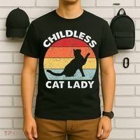 Vintage Childless Cat Lady Gift T-Shirt thumb 6