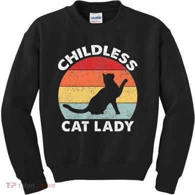 Vintage Childless Cat Lady Gift Kids Sweatshirt