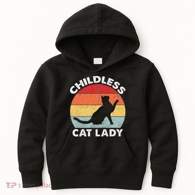 Vintage Childless Cat Lady Gift Kids Hoodie