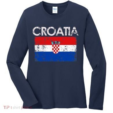 Vintage Croatia Croatian Flag Pride Gift Women's Long Sleeve Shirt