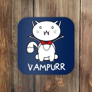 Vampurr Cute Cartoon Vampire Cat Coaster