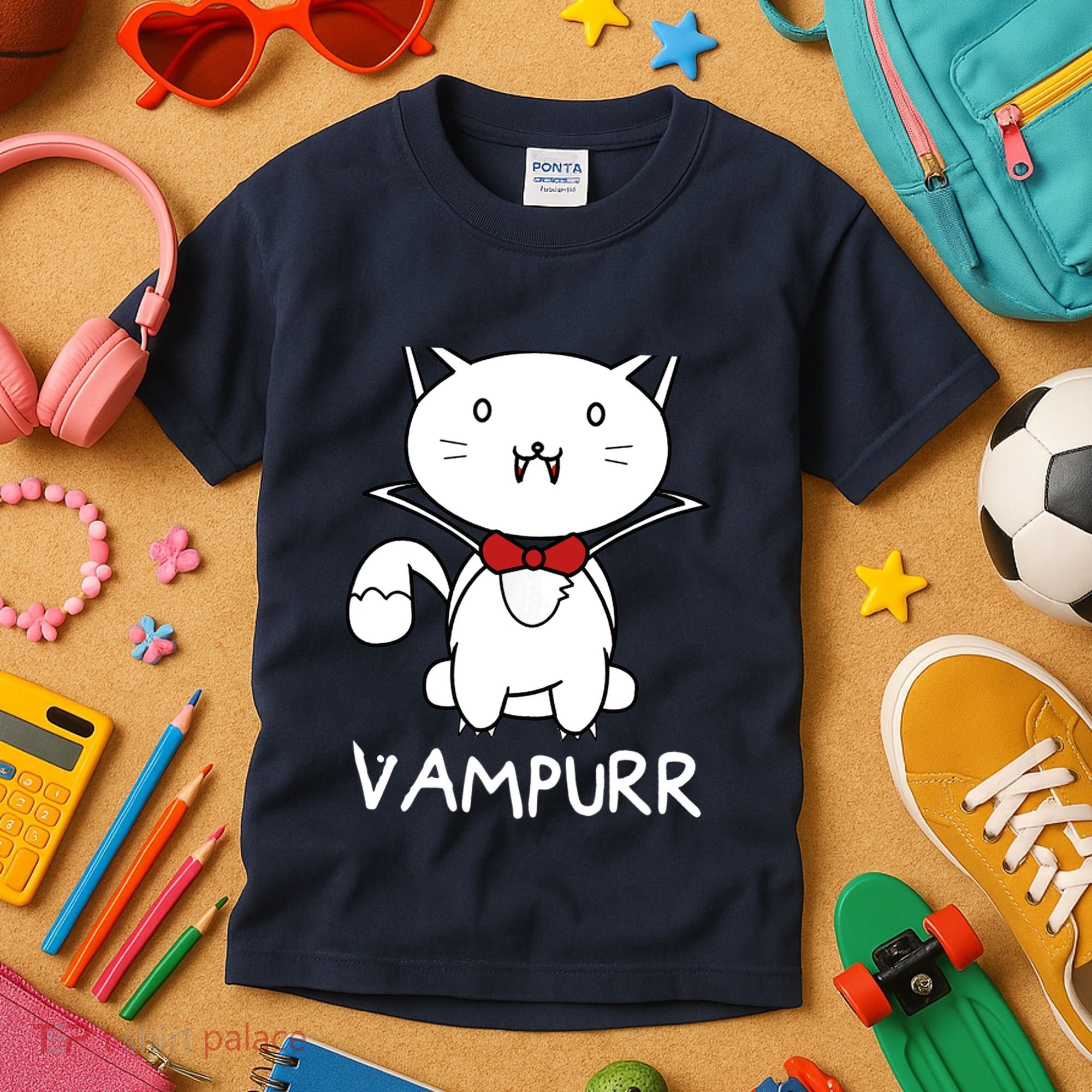 Vampurr Cute Cartoon Vampire Cat Kids T-Shirt