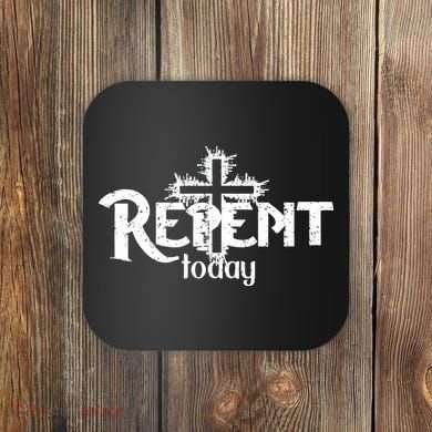 Vintage Christian Cross Design Repent Today Coaster
