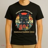 Vintage Childless Cat Ladies For Kamala Harris 2024 Election T-Shirt thumb 3