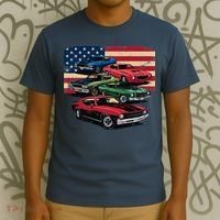 Vintage Classic Cars Muscle Car American Flag Patriotic T-Shirt thumb 3