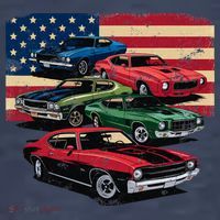 Vintage Classic Cars Muscle Car American Flag Patriotic T-Shirt thumb 5