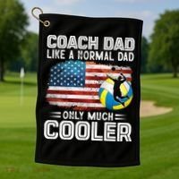 Volleyball Coach Dad Volleyball Players American Flag Gift Golf Towel thumb 1